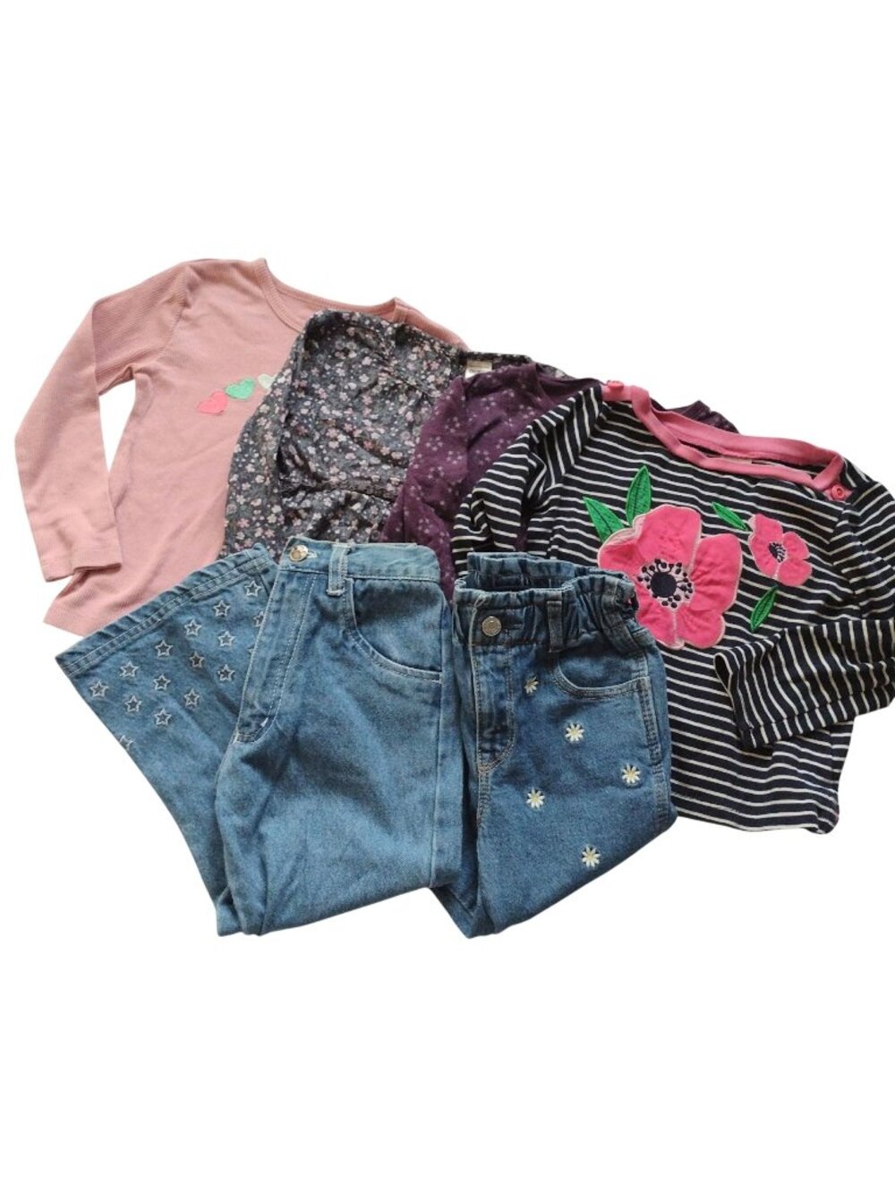 Lot of Little Girls Fall Clothes 6 Embroidered Denim Printed L/S Tops Gap
